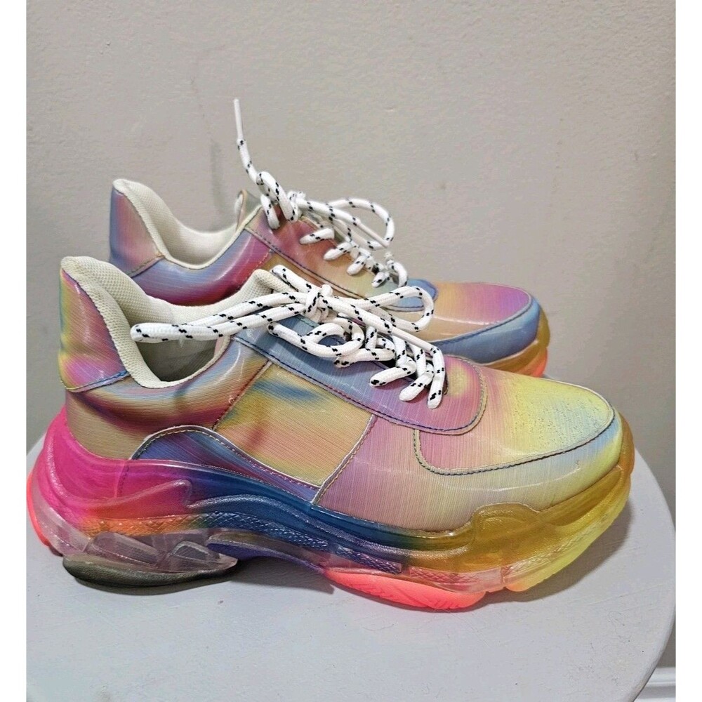 MDT Rainbow Holographic Chunky Dad Sneakers Transparent Multicolor Sole SZ 7.5